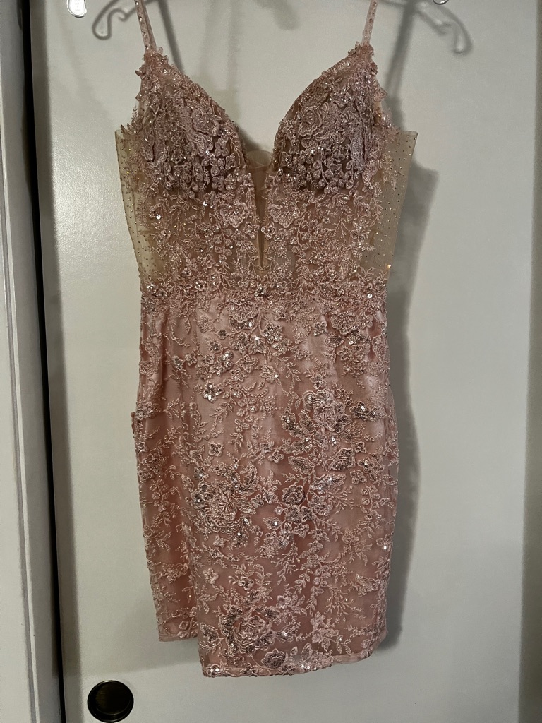 Sherri Hill Blush Pink Lace Sequin Mini Dress